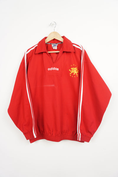 Vintage 90's Adidas x Welsh Schools FA red cotton drill top with embroidered logo on the chest and printed logo on the back