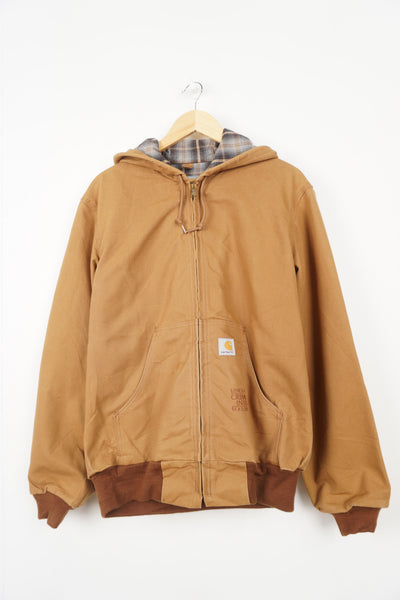 Tan heavy duty cotton Carhartt hooded, zip through jacket. Looks like ex crew jacket from the Law & Order series 