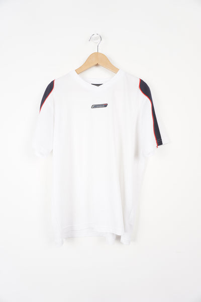 White Reebok t-shirt with raised spell-out logo on the chest