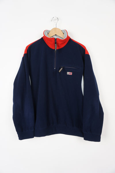 Navy blue Napapijri  pullover fleece with embroidered logo on the front
