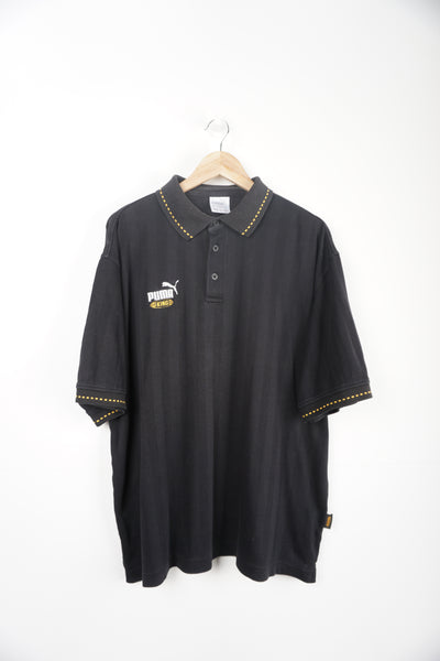 Vintage Puma King striped Polo Shirt with yellow details around collar and sleeves, embroidered logo on chest Item in good condition Size in Label: XL