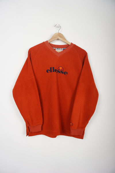 Vintage rusted orange Ellesse spell-out fleece sweatshirt with embroidered logo