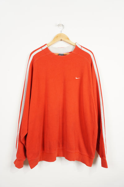 2000s Red Nike Small logo ribbbed sweatshirt Good condition, slight discolouring on white parts of jumoer Size in Label: XXL