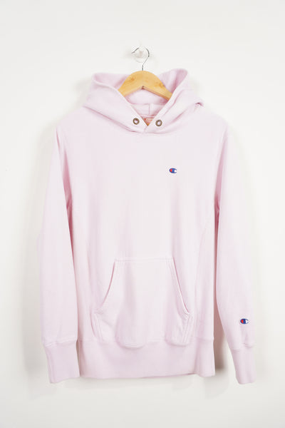 Champion Reverse weave pink small logo&nbsp;hoodie,&nbsp; small logo on chest and sleeve good condition, missing drawstrings Size in Label: S