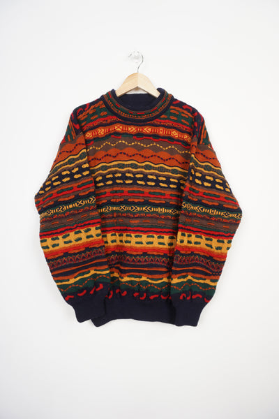 Vintage 90's Coogi multicoloured orange red tone 3D cotton knit jumper