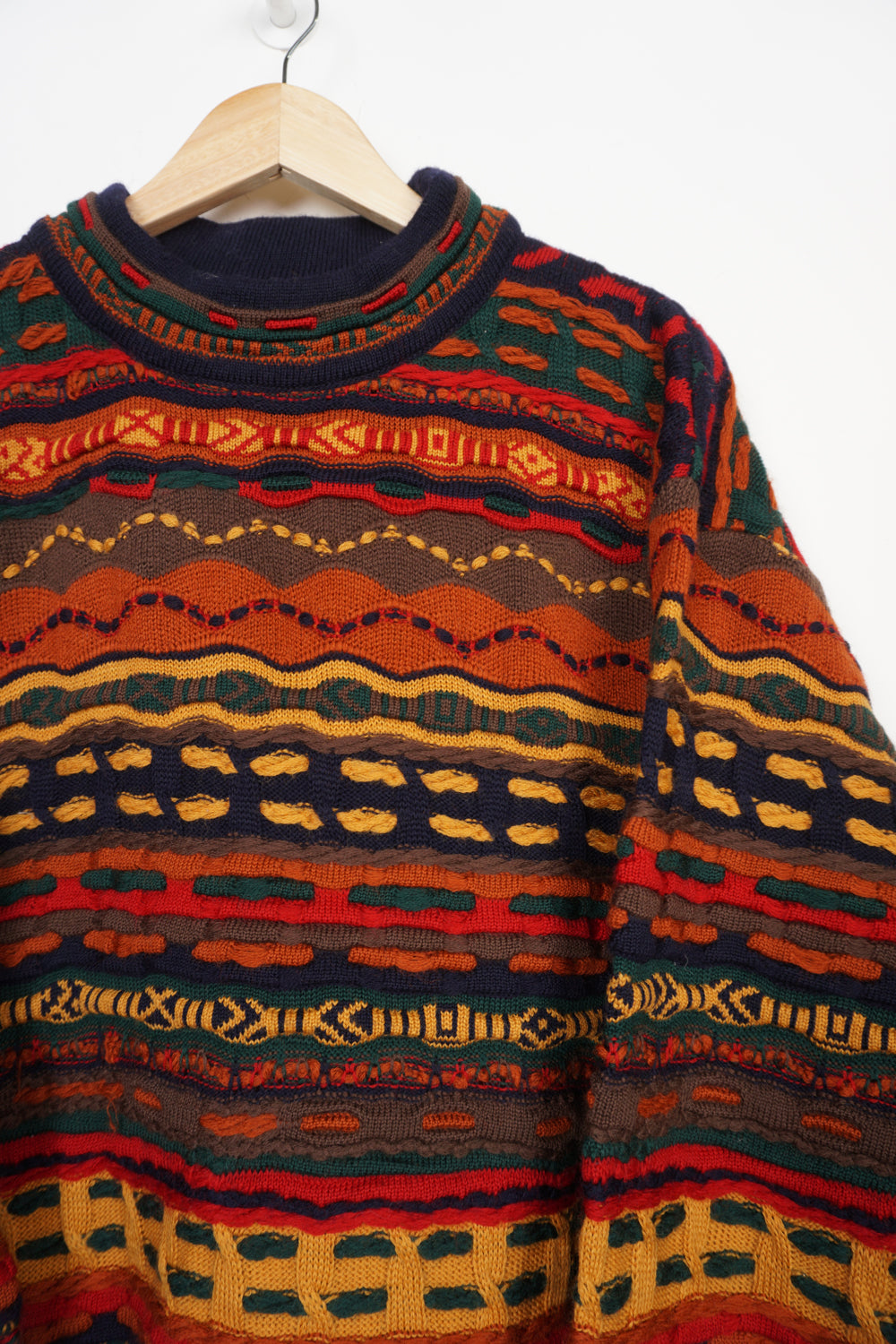 Vintage 90's Coogi multicoloured orange red tone 3D cotton knit jumper