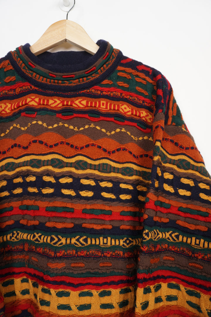 Vintage 90's Coogi multicoloured orange red tone 3D cotton knit jumper