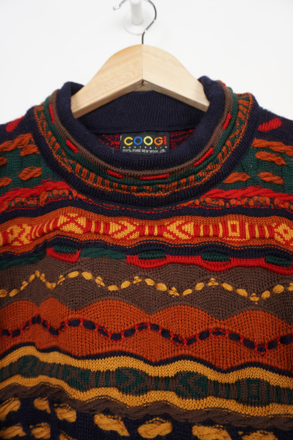 Vintage 90's Coogi multicoloured orange red tone 3D cotton knit jumper