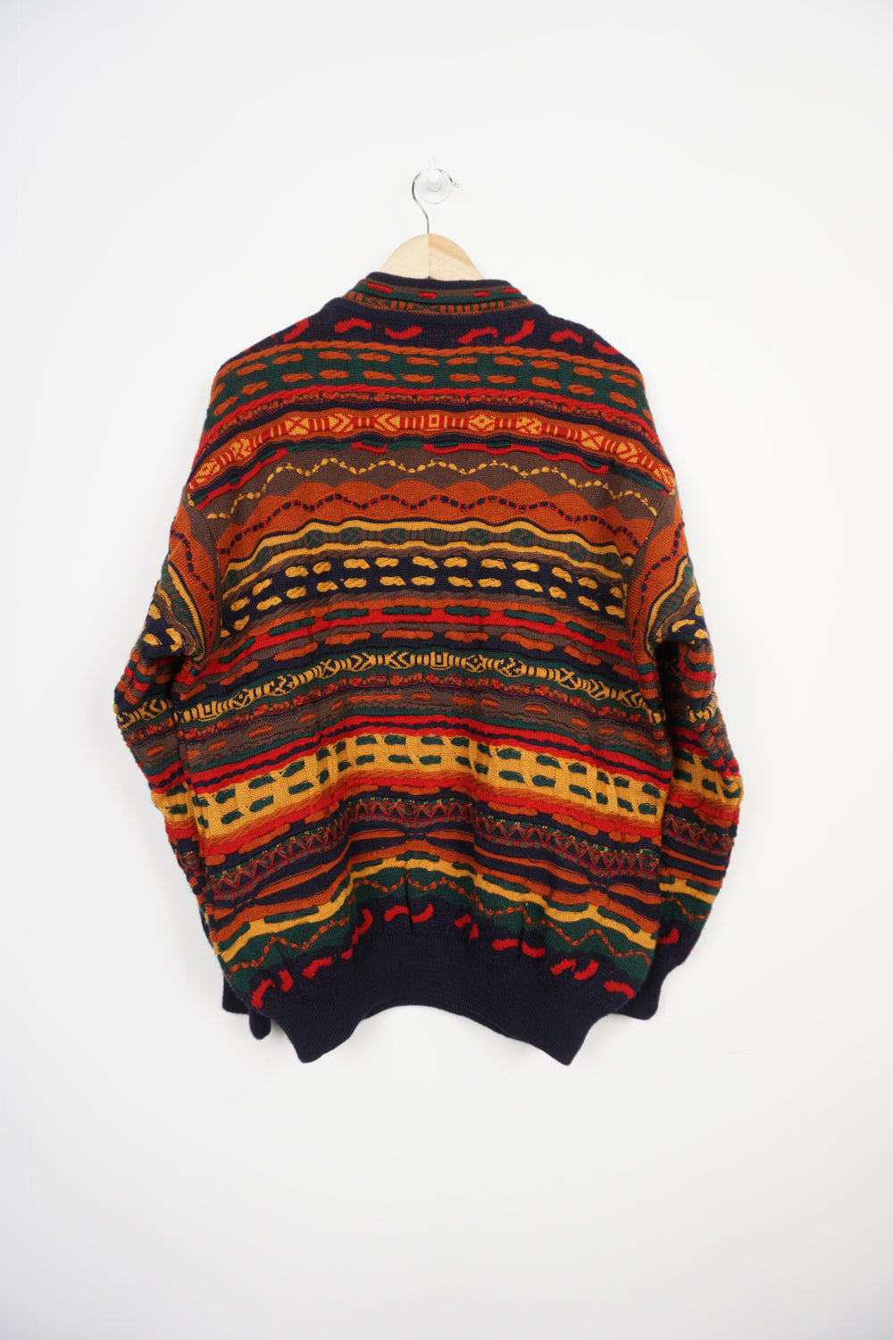Vintage 90's Coogi multicoloured orange red tone 3D cotton knit jumper
