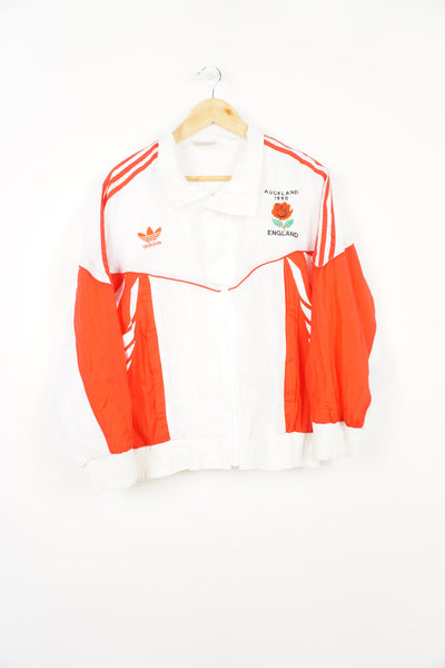 Vintage 1990's Adidas England rugby team red and white shell jacket with embroidered logo on the chest 
