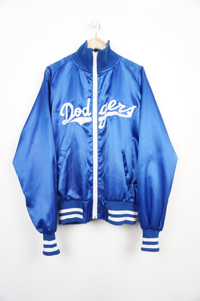 Vintage 1960's Los Angeles Dodgers blue satin baseball jacket with embroidered spell-out on the front 