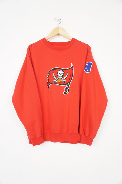 Vintage NFL Tampa Bay Buccaneers #5 Josh Freeman red sweatshirt with embroidered badge on the front