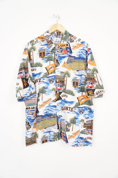 2010 World Champions San Francisco Giants MLB Hawaiian tropical print short sleeved shirt