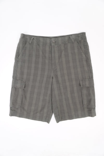 Patagonia grey / khaki green cotton shorts with embroidered logo on the waistband and cargo style pockets