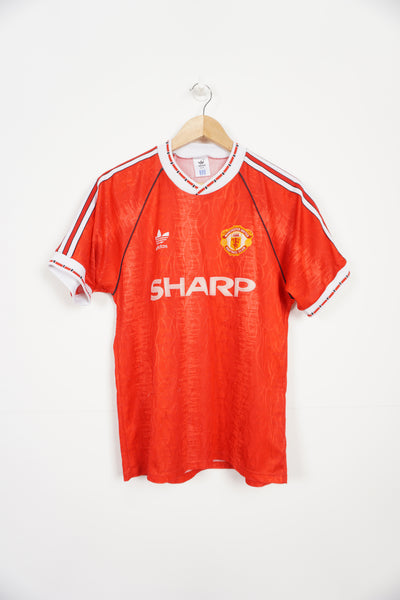 1990-91 Manchester United home football shirt, by Adidas. Printed badge and sponsors