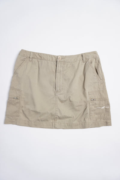 Y2K DKNY khaki green/tan cotton low rise mini skirt with double pockets and embroidered logo
