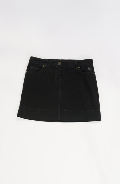 Vintage Y2K Morgan all black denim mini skirt with embroidered details on the back pockets