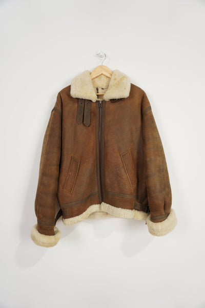 Vintage zip through shearling aviator style sheepskin jacket 