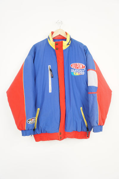 Vintage Dupont NASCAR quilted racing jacket by Chase Authentic's  with embroidered details and sponsors 