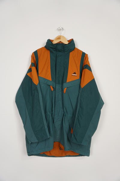 Vintage green and orange Adidas Equipment / Aditex jacket, with embroidered logo on the chest and foldaway hood