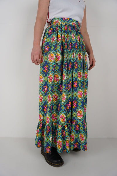 Vintage 70's Bohemian Style Vibrant Floral Maxi Skirt