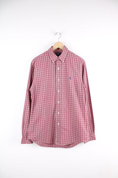 Ralph Lauren red plaid button up shirt with signature embroidered logo on the chest.