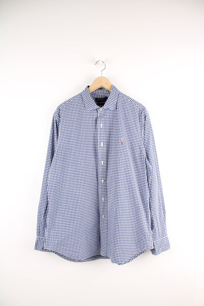 Ralph Lauren blue gingham shirt with signature embroidered logo on the chest.