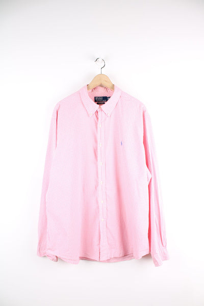 Ralph Lauren pink gingham shirt with signature embroidered logo on the chest.