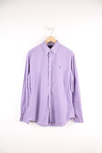 Ralph Lauren purple gingham button up shirt with signature embroidered logo on the chest.