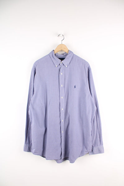 Ralph Lauren purple gingham button up shirt with embroidered logo on the chest.