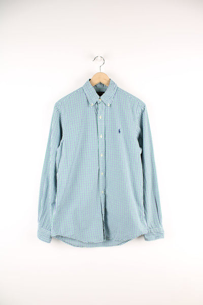 Ralph Lauren blue and green check shirt with signature embroidered logo on the chest. 