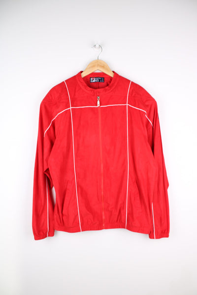 Vintage Fila Terrinda tracksuit top in red. Features embroidered logo on the sleeve and white piping detail.