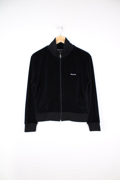 Black Reebok velour tracksuit top with embroidered logo on the chest.