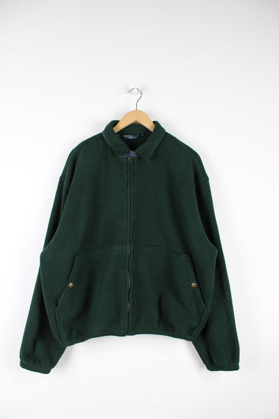 Green Ralph Lauren zip through collared fleece jacket. Features embroidered logo on the chest.