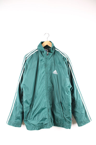 Green Adidas tracksuit jacket with embroidered logo on the chest and classic 3 stripes down the sleeves. 
