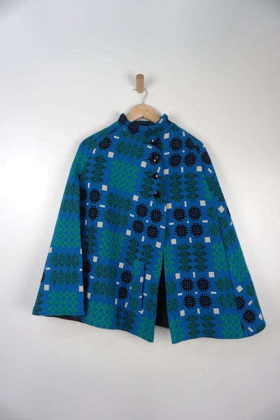 Vintage Welsh Pool Tapestry Blue Pattern Ladies Cape