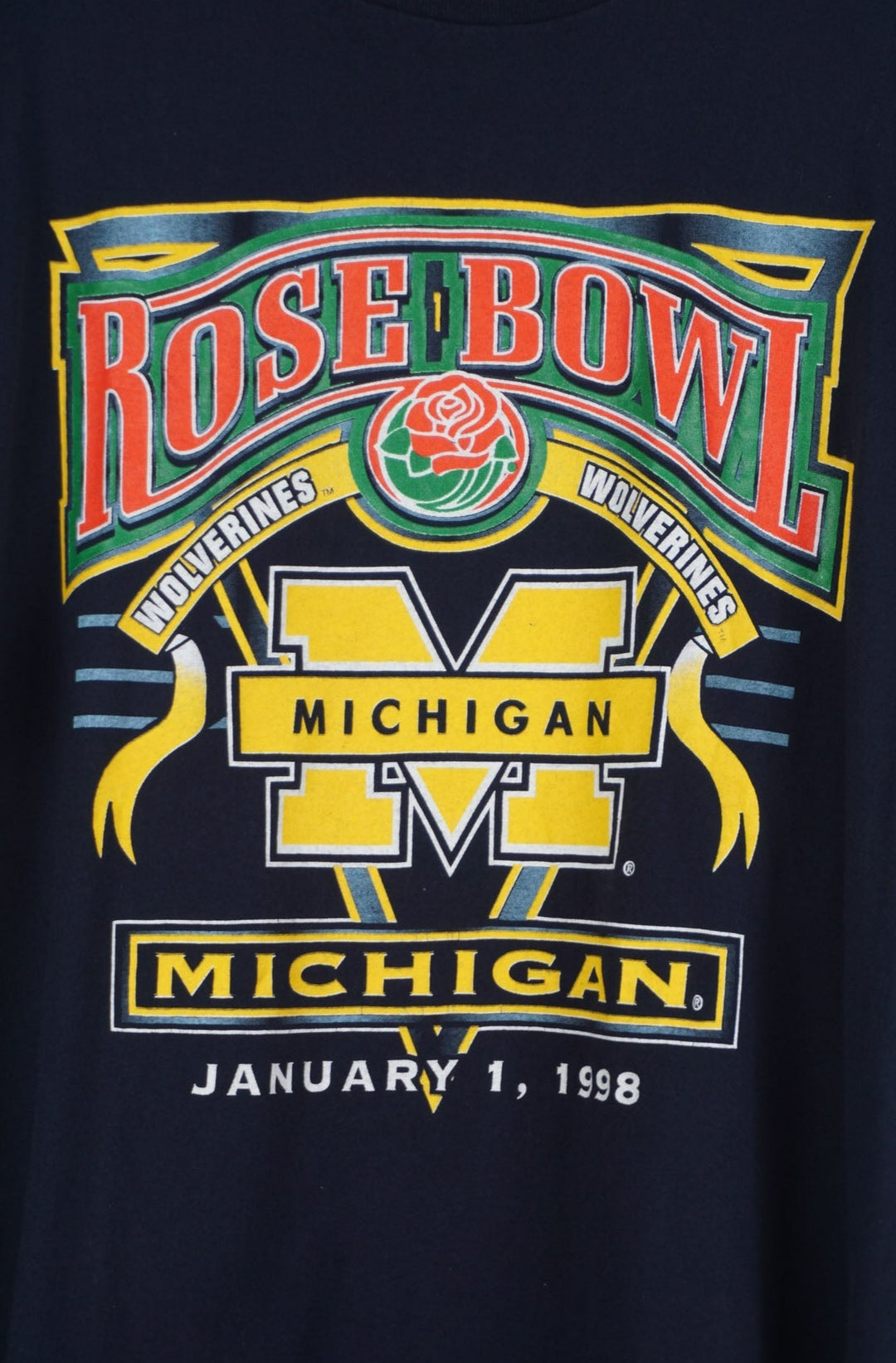 NCAA Michigan Wolverines Rose Bowl January 1998 Graphic Blue T-shirt - VintageFolk