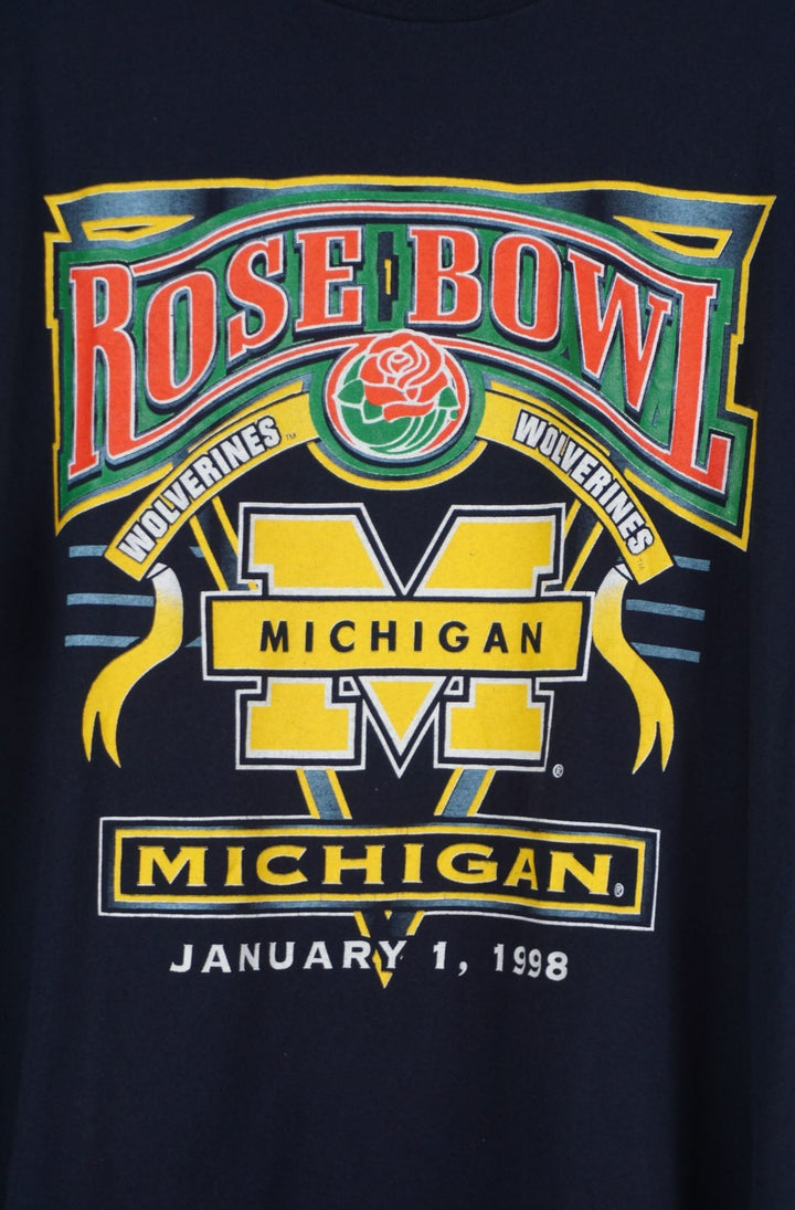 NCAA Michigan Wolverines Rose Bowl January 1998 Graphic Blue T-shirt - VintageFolk