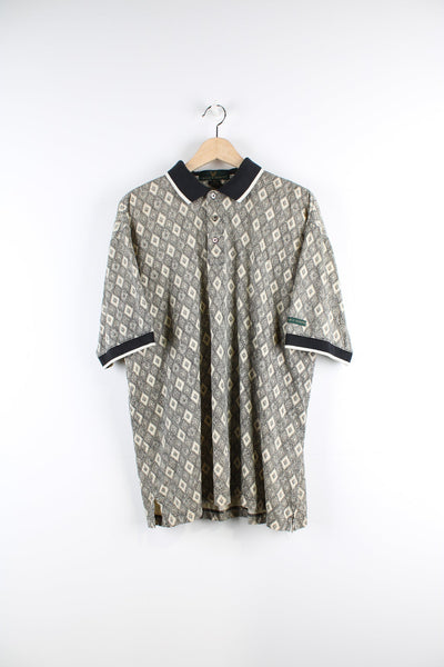 Vintage Lyle & Scott  light weight cotton, all over print patterned polo shir