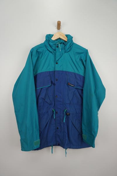 Vintage Berghaus Quattro GTX blue outdoor coat, features foldaway hood 