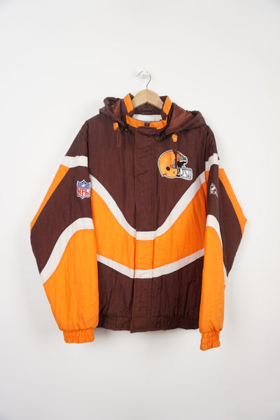 vintage brown and orange Cleveland Browns NFL pro line jacket by Apex One with embroidered logos.